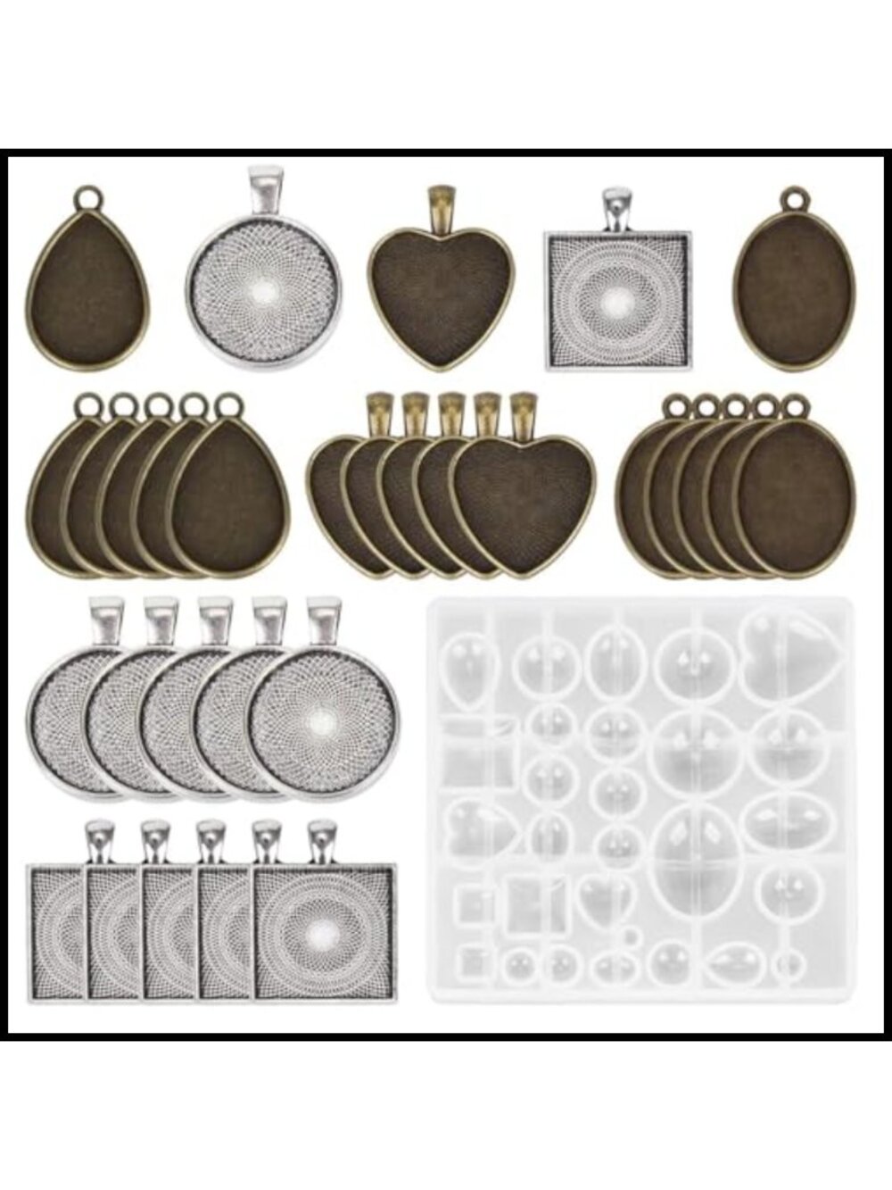 MEISO 31Pc Silicone Resin Molds Jewelry Making Kit Pendant Trays DIY